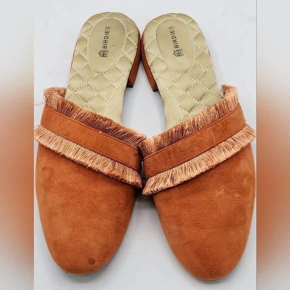 Birdies Ani Slide Coral Pink Fringed Mule Suede Leather Flat Size 8 - Picture 15 of 16